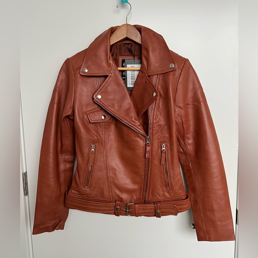 Real Leather moto jacket - cognac tan - size small - NWT